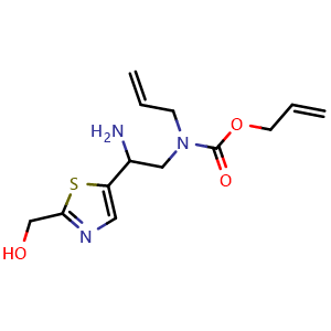 Chemical structure of Allyl allyl(2-amino-2-(2-(hydroxymethyl)thiazol-5-yl)ethyl)carbamate , AChemBlock Y233969