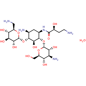 Chemical structure of Amikacin hydrate , CAS 1257517-67-1, AChemBlock Y233983