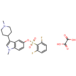 Chemical structure of 1-Methyl-3-(1-methylpiperidin-4-yl)-1H-indol-5-yl 2,6-difluorobenzenesulfonate oxalate , CAS 445441-27-0, AChemBlock Y233991