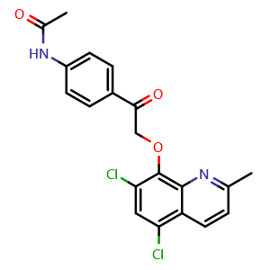 Chemical structure of N-(4-(2-((5,7-dichloro-2-methylquinolin-8-yl)oxy)acetyl)phenyl)acetamide , CAS 853689-23-3, AChemBlock Y233993