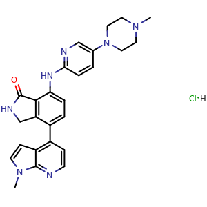 Chemical structure of 4-(1-Methyl-1H-pyrrolo[2,3-b]pyridin-4-yl)-7-((5-(4-methylpiperazin-1-yl)pyridin-2-yl)amino)isoindolin-1-one hydrochloride , CAS 2988668-14-8, AChemBlock Y234000