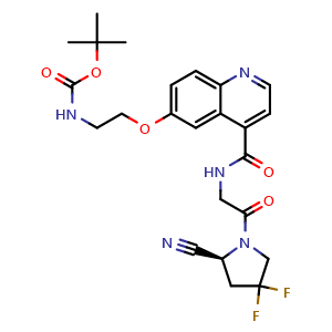 Chemical structure of tert-Butyl (S)-(2-((4-((2-(2-cyano-4,4-difluoropyrrolidin-1-yl)-2-oxoethyl)carbamoyl)quinolin-6-yl)oxy)ethyl)carbamate , AChemBlock Y234008
