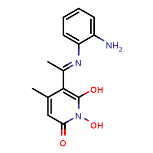Chemical structure of (E)-5-(1-((2-aminophenyl)imino)ethyl)-1,6-dihydroxy-4-methylpyridin-2(1H)-one , CAS 345893-91-6, AChemBlock Y234017