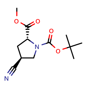 Chemical structure of (4S)-1-Boc-4-cyano-D-proline methyl ester , CAS 2166278-50-6, AChemBlock Y234020
