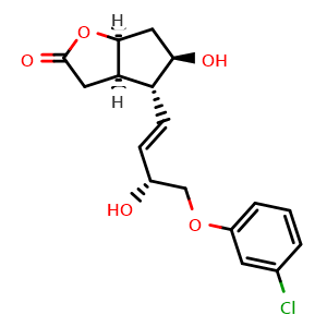 Chemical structure of (3aR,4R,5R,6aS)-4-[(R,E)-4-(3-Chlorophenoxy)-3-hydroxy-1-buten-1-yl]-5-hydroxyhexahydro-2H-cyclopenta[b]furan-2-one , CAS 53906-54-0, AChemBlock Y234086
