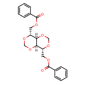 Chemical structure of [(4R,4aR,8R,8aR)-Tetrahydro-[1,3]dioxino[5,4-d][1,3]dioxine-4,8-diyl]bis(methylene) Dibenzoate , CAS 122174-81-6, AChemBlock Y234108