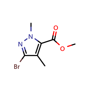 Chemical structure of Methyl 3-Bromo-1,4-dimethylpyrazole-5-carboxylate , CAS 1780677-51-1, AChemBlock Y234127
