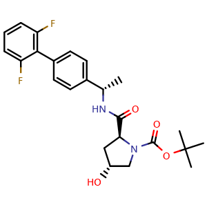 Chemical structure of (2S,4R)-1-Boc-N-[(S)-1-(2',6'-difluoro-4-biphenylyl)ethyl]-4-hydroxypyrrolidine-2-carboxamide , CAS 2994295-46-2, AChemBlock Y234129