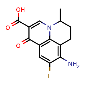 Chemical structure of 8-Amino-9-fluoro-5-methyl-1-oxo-1,5,6,7-tetrahydropyrido[3,2,1-ij]quinoline-2-carboxylic acid , CAS 87488-29-7, AChemBlock Y234165