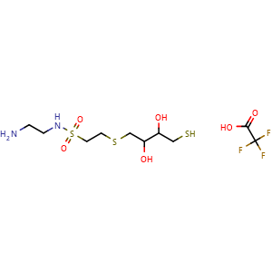 Chemical structure of N-(2-Aminoethyl)-2-[(cis-2,3-dihydroxy-4-mercaptobutyl)thio]ethanesulfonamide Trifluoroacetate , AChemBlock Y234166