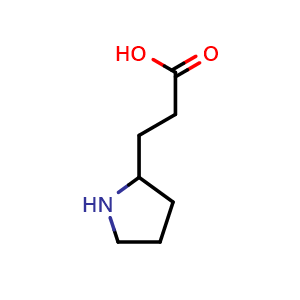 Chemical structure of 3-(2-Pyrrolidinyl)propanoic acid , CAS 18325-18-3, AChemBlock Y234170
