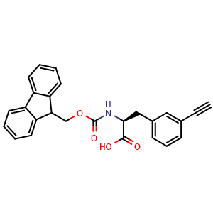 Chemical structure of (S)-a-(Fmoc-amino)-3-ethynyl-benzenepropanoic acid , CAS 2350099-77-1, AChemBlock Y234190