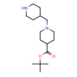 Chemical structure of tert-Butyl 1-(piperidin-4-ylmethyl)piperidine-4-carboxylate , CAS 2758531-46-1, AChemBlock Y234206