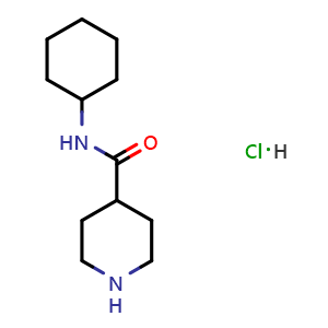 Chemical structure of Piperidine-4-carboxylic acid cyclohexylamide hydrochloride , CAS 1019851-98-9, AChemBlock Y234239