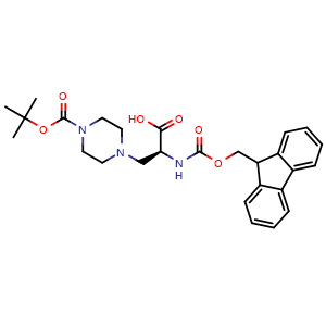 Chemical structure of (S)-a-(Fmoc-amino)-4-Boc-1-piperazinepropanoic acid , CAS 313052-20-9, AChemBlock Y234256