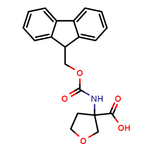 Chemical structure of 3-(Fmoc-amino)tetrahydro-3-furancarboxylic acid , CAS 1132879-21-0, AChemBlock Y234260