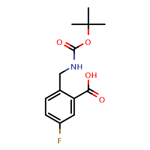 Chemical structure of 2-[(Boc-amino)methyl]-5-fluoro-benzoic acid , CAS 606080-59-5, AChemBlock Y234290