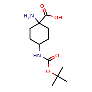 Chemical structure of 4-(Boc-amino)-1-amino-cyclohexanecarboxylic acid , CAS 1890129-94-8, AChemBlock Y234323