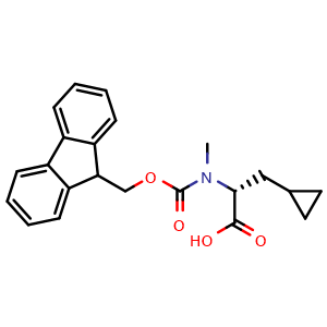 Chemical structure of (R)-a-(N-Fmoc-N-methyl-amino)cyclopropanepropanoic acid , CAS 2243125-98-4, AChemBlock Y234329