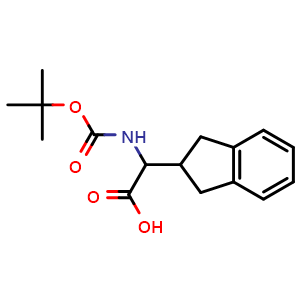 Chemical structure of 2-(Boc-amino)-2-(2,3-dihydro-1H-inden-2-yl)acetic acid , CAS 155172-73-9, AChemBlock Y234337