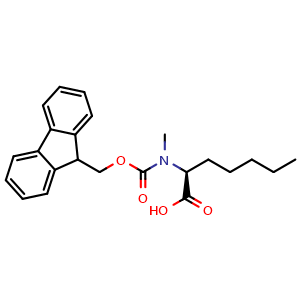 Chemical structure of (S)-2-(N-Fmoc-N-methyl-amino)heptanoic acid , CAS 2642726-02-9, AChemBlock Y234367