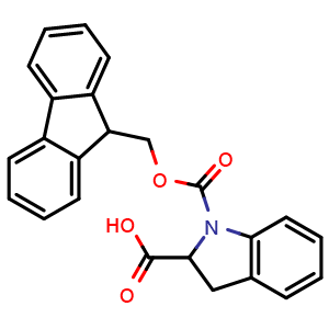 Chemical structure of N-Fmoc-indoline-2-carboxylic acid , CAS 264273-07-6, AChemBlock Y234380