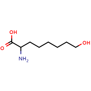 Chemical structure of 2-Amino-8-hydroxyoctanoic acid , CAS 83972-20-7, AChemBlock Y234445