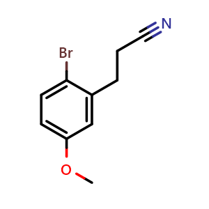 Chemical structure of 2-Bromo-5-methoxy-benzenepropanenitrile , CAS 60100-18-7, AChemBlock Y234462