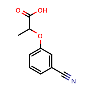 Chemical structure of 2-(3-Cyanophenoxy)propanoic acid , CAS 1016536-66-5, AChemBlock Y234479
