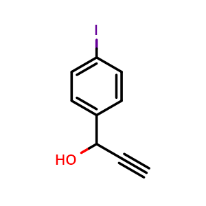 Chemical structure of 1-(4-Iodophenyl)prop-2-yn-1-ol , CAS 1372785-25-5, AChemBlock Y234491