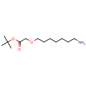 Chemical structure of tert-Butyl 2-(7-aminoheptyloxy)acetate , CAS 2743278-27-3, AChemBlock Y234549