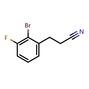 Chemical structure of 2-Bromo-3-fluorobenzenepropanenitrile , CAS 1534980-04-5, AChemBlock Y234560