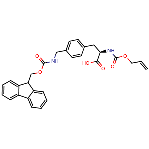 Chemical structure of N-Allyloxycarbonyl-4-[(Fmoc-amino)methyl]-D-phenylalanine , CAS 2250029-23-1, AChemBlock Y234598