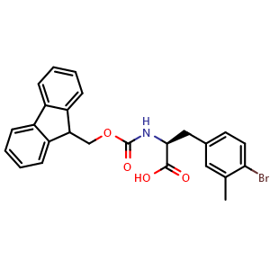 Chemical structure of N-Fmoc-4-bromo-3-methyl-L-phenylalanine , CAS 1998646-50-6, AChemBlock Y234614