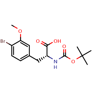 Chemical structure of N-Boc-4-bromo-3-methoxy-D-phenylalanine , CAS 2350299-99-7, AChemBlock Y234620