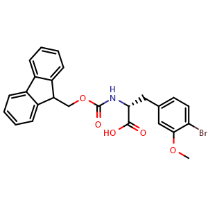 Chemical structure of N-Fmoc-4-bromo-3-methoxy-D-phenylalanine , CAS 2350290-45-6, AChemBlock Y234623