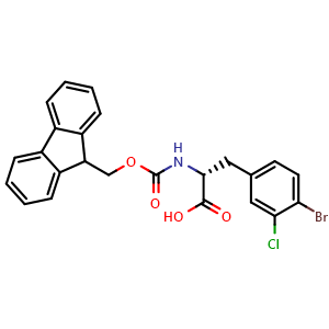Chemical structure of N-Fmoc-4-bromo-3-chloro-D-phenylalanine , CAS 1998628-93-5, AChemBlock Y234632