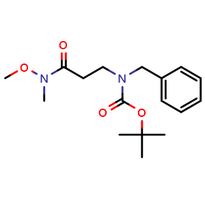Chemical structure of N-Boc-3-(benzylamino)propanoic acid N-methoxy-N-methyl amide , CAS 1222789-82-3, AChemBlock Y234640