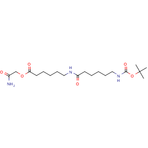 Chemical structure of (2-Amino-2-oxoethyl) 6-(6-Boc-aminohexanamido)hexanoate , CAS 338949-83-0, AChemBlock Y234655