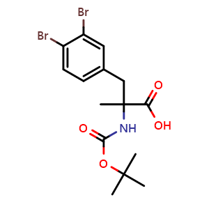 Chemical structure of N-Boc-3,4-dibromo-a-methyl-DL-phenylalanine , CAS 2353941-14-5, AChemBlock Y234809