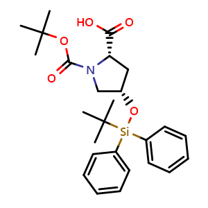 Chemical structure of (4S)-1-Boc-4-tert-butyldiphenylsilyloxy-L-proline , CAS 2411999-75-0, AChemBlock Y234826