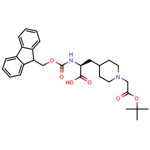 Chemical structure of (S)-1-[2-(tert-Butoxy)-2-oxoethyl]-a-(Fmoc-amino)-4-piperidinepropanoic acid , CAS 2680607-35-4, AChemBlock Y234857