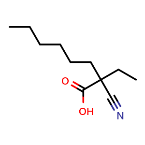 Chemical structure of 2-Cyano-2-ethyloctanoic acid , CAS 116198-16-4, AChemBlock Y234908