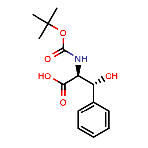 Chemical structure of N-Boc-(2S,3R)-2-amino-3-hydroxy-3-phenylpropanoic acid , CAS 599201-28-2, AChemBlock Y234958