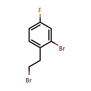 Chemical structure of 2-(2-Bromo-4-fluoro-phenyl)ethyl bromide , CAS 1692035-13-4, AChemBlock Y234974