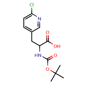 Chemical structure of N-Boc-2-amino-3-(6-chloropyridin-3-yl)propanoic acid , CAS 1822342-26-6, AChemBlock Y235037