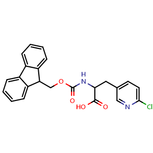Chemical structure of N-Fmoc-2-amino-3-(6-chloropyridin-3-yl)propanoic acid , CAS 1105045-87-1, AChemBlock Y235038