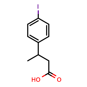Chemical structure of 3-(4-Iodophenyl)butanoic acid , CAS 27913-57-1, AChemBlock Y235080