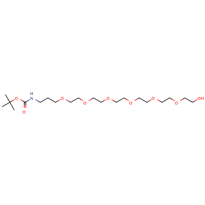 Chemical structure of 1,1-Dimethylethyl 23-hydroxy-6,9,12,15,18,21-hexaoxa-2-azatricosanoate , CAS 1263360-66-2, AChemBlock Y235158