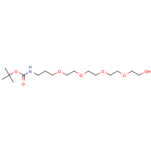Chemical structure of 1,1-Dimethylethyl 17-hydroxy-6,9,12,15-tetraoxa-2-azaheptadecanoate , CAS 1186133-45-8, AChemBlock Y235160